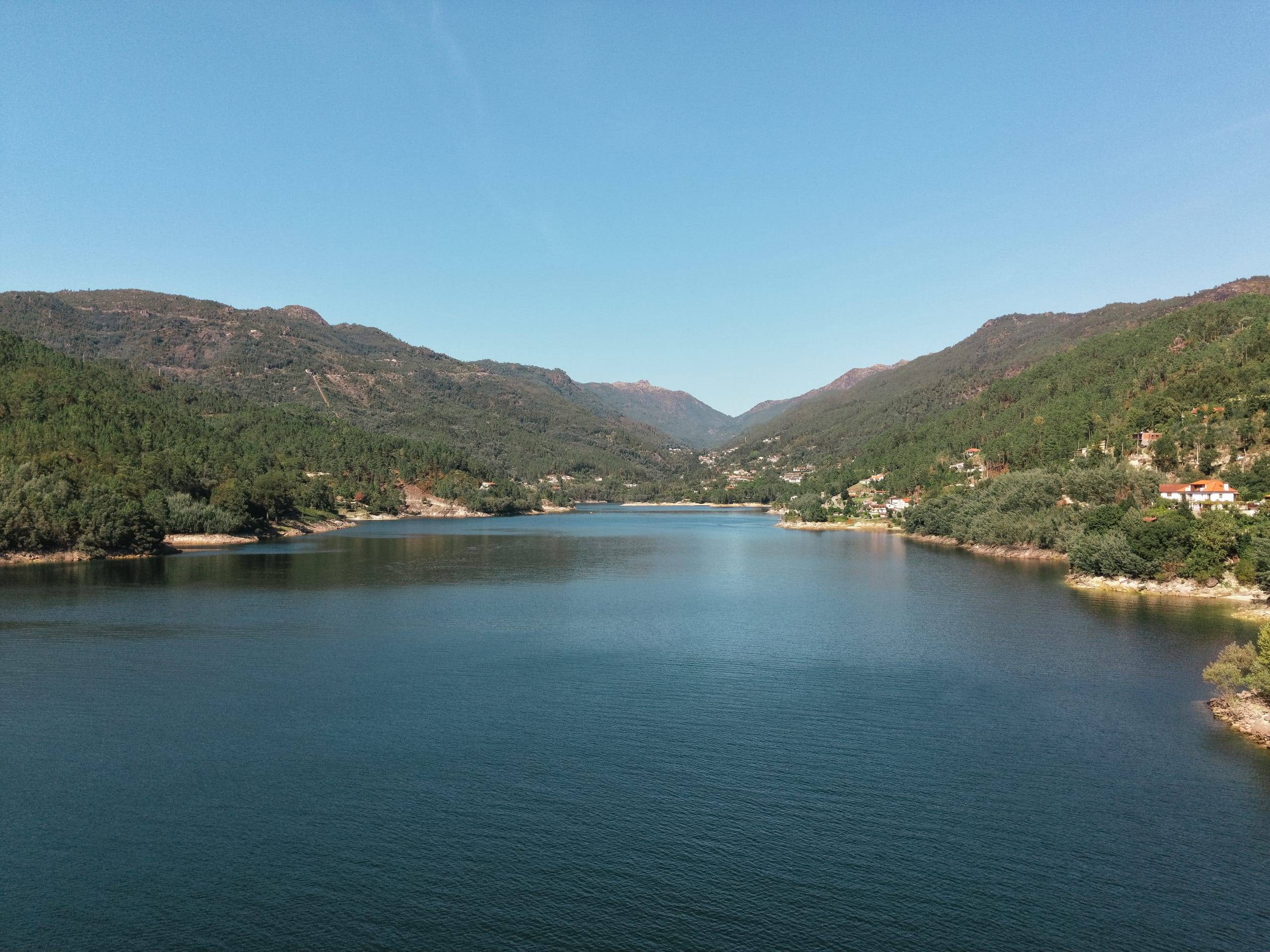 Aerial view of the Caniçada reservoir between the Gerês mountains