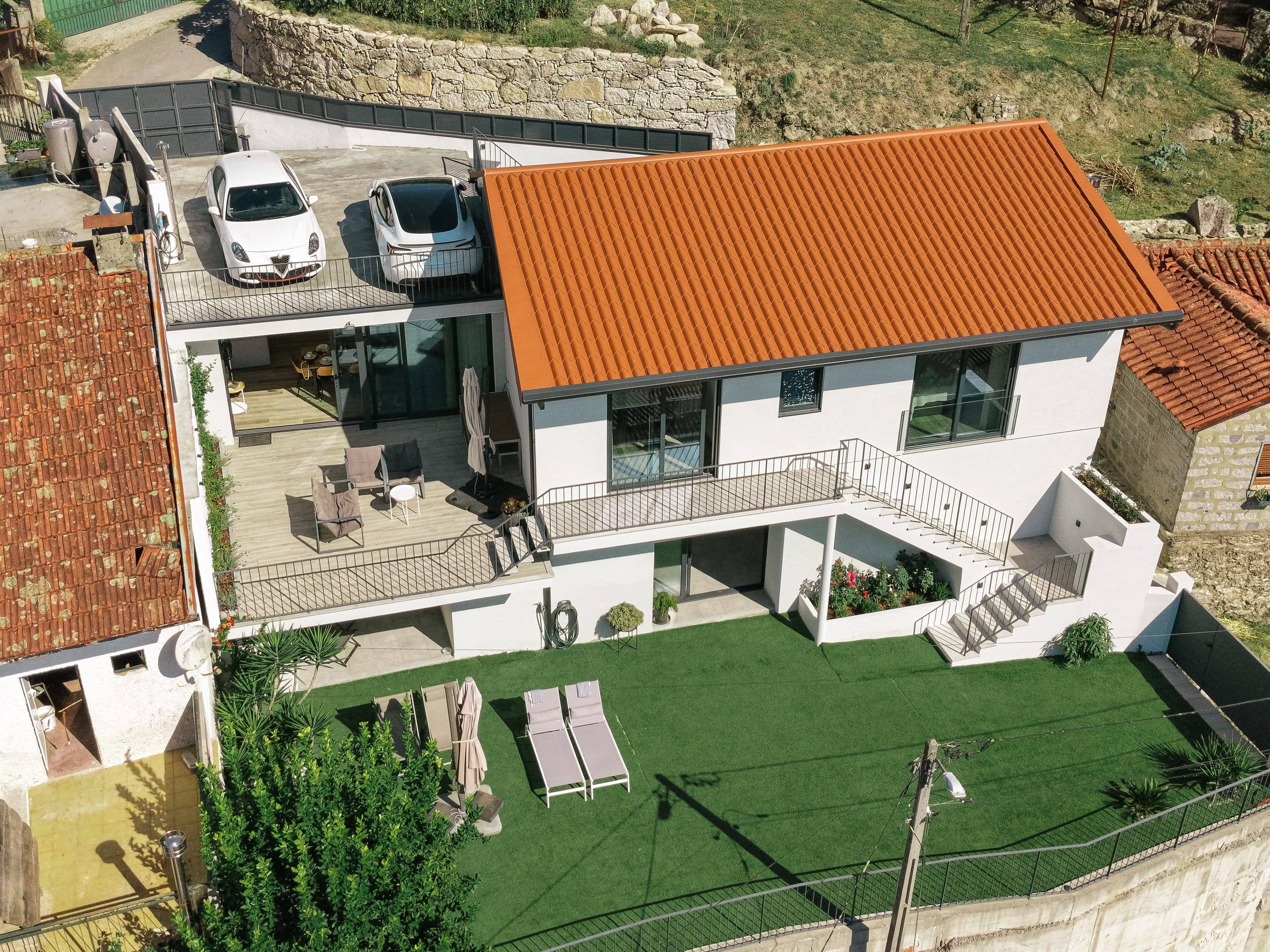 Aerial view of Casa Miralago with garden, terrace and private parking
