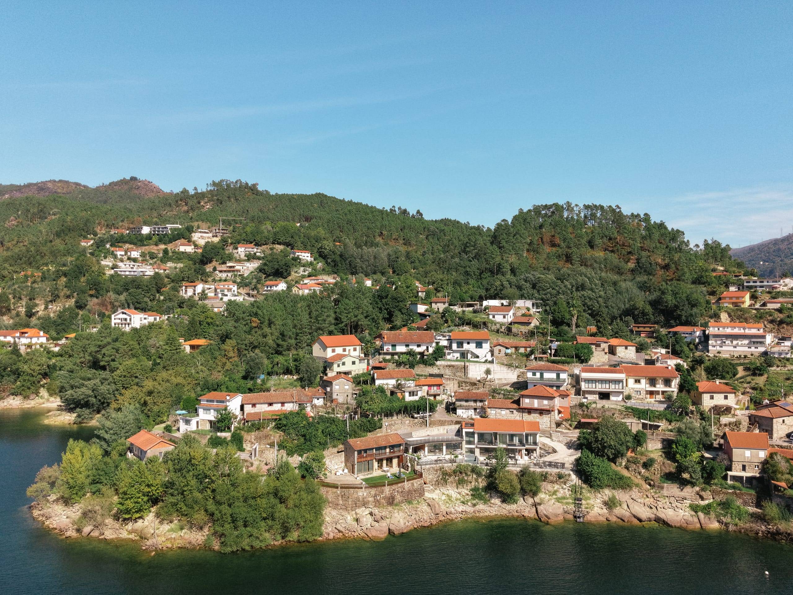 Aerial view of Rio Caldo by the Caniçada reservoir in Gerês